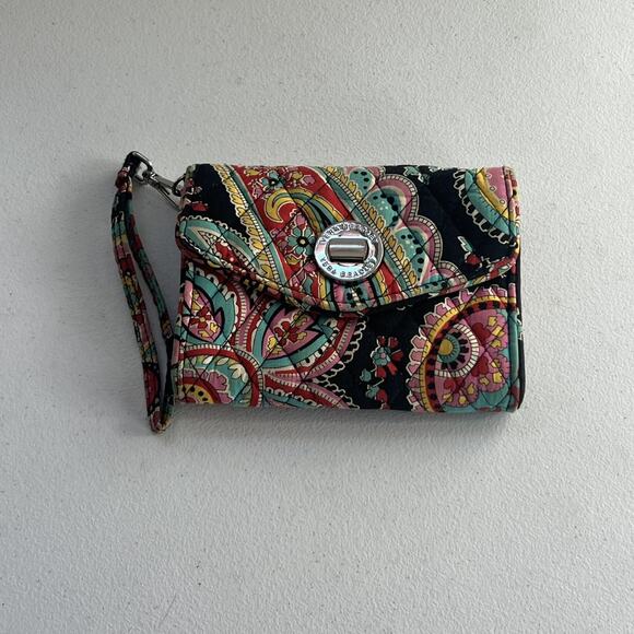 Vera Bradley Wallet Wristlet 6.5" Twist lock Multicolor Quilted Geometric Floral - Picture 1 of 11